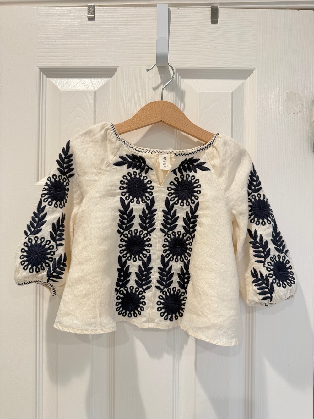 Banana Republic Baby, cream Blouse with Navy Floral Embroidery and Bloomers